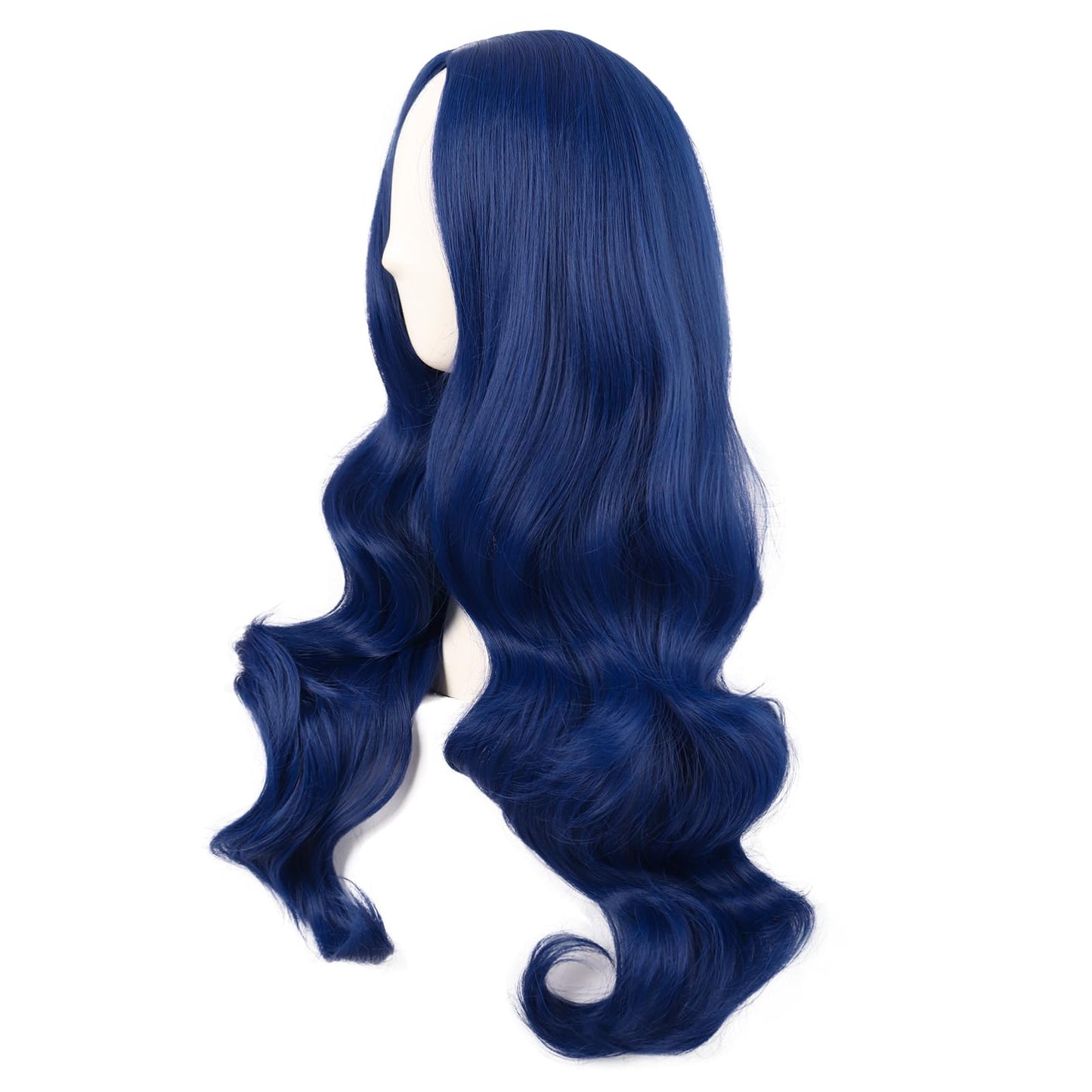 MapofBeauty 28 Inch/70 cm Cosplay Long Wavy Curly Synthetic fiber Side Bangs Anime Fashion Party Hair Wig (Mixed Blue)