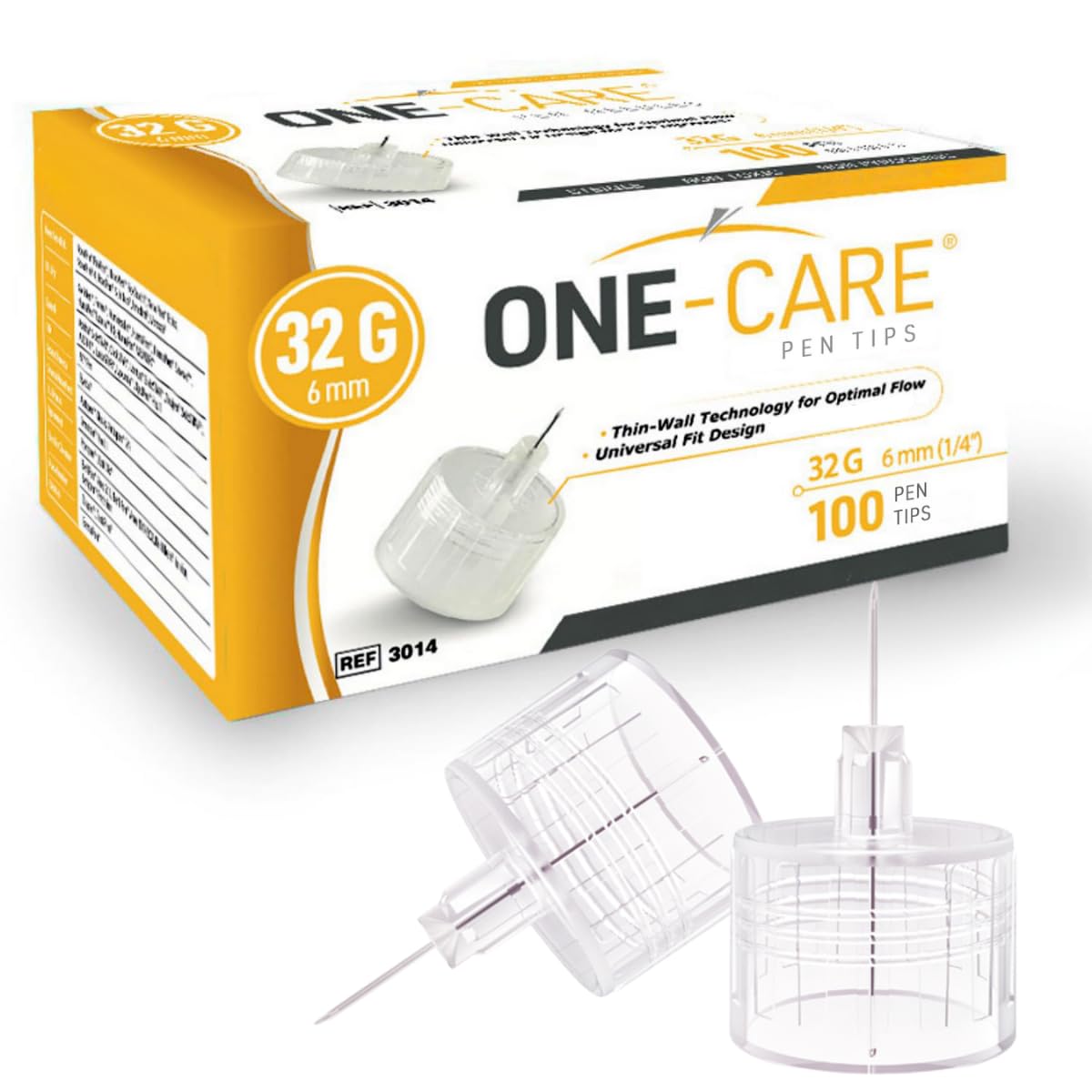 ONE-CARE Pen Tips, 32G x 6mm, Universal Design, Thin Wall – Pack of 100