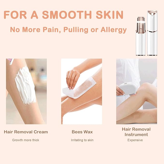 Facial Hair Removal for Women - Electric Face Hair Remover for Peach Fuzz - Rechargeable Lady Shaver Removal Device for Lips Chins Armpits Neck Painless Face Razor with LED Light for Travel