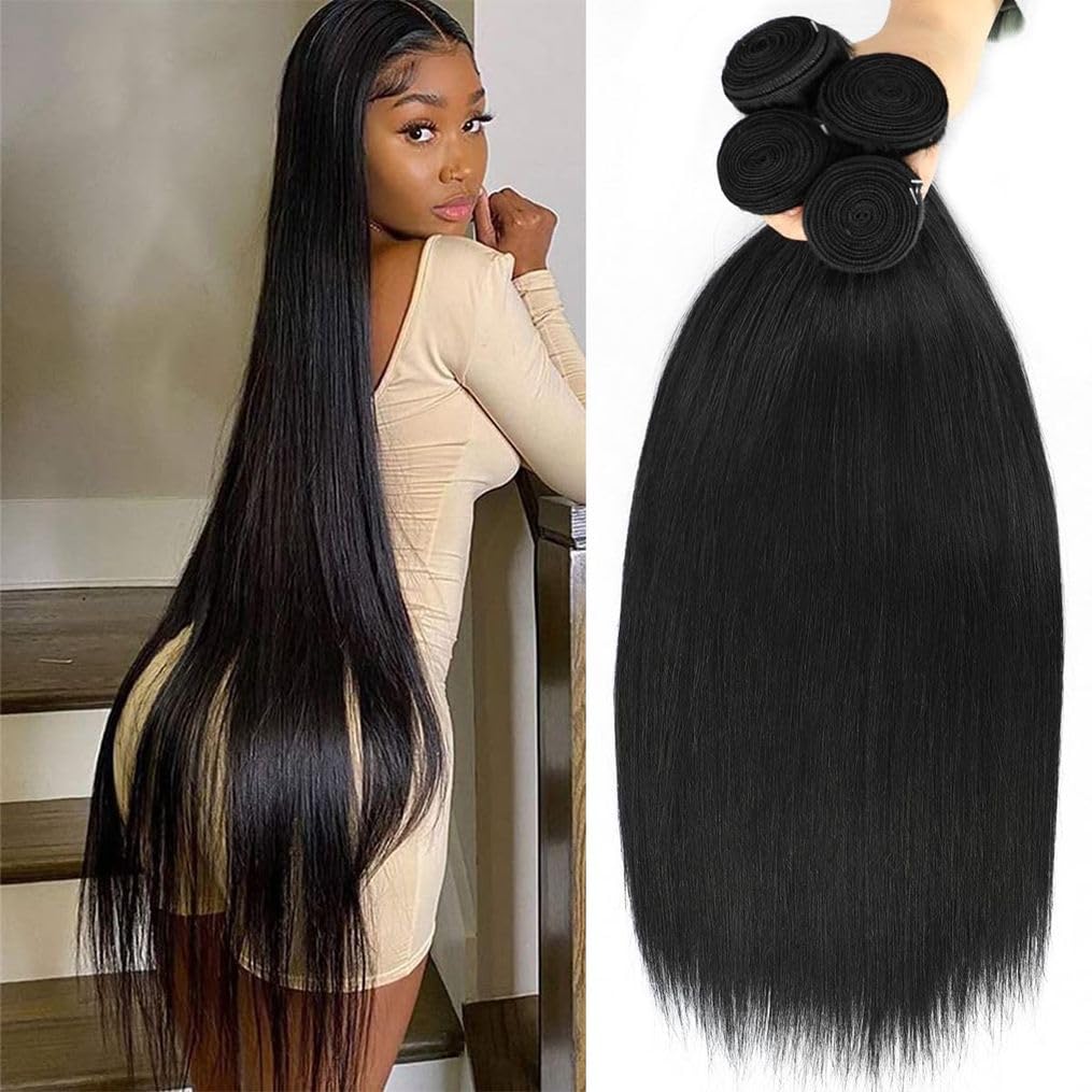 22 24 26 28 Inch 4 Bundles Human Hair Straight 12A 100% Unprocessed Brazilian Virgin Human Hair Bundlles Straight Natural Black,