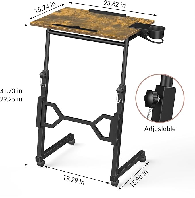 Enayplon Small Standing Desk with Wheels, Portable Treadmill Desk, Rolling Desk Adjustable Height for Laptop, Mobile Standing Table for Walking Pad, Bedside Table