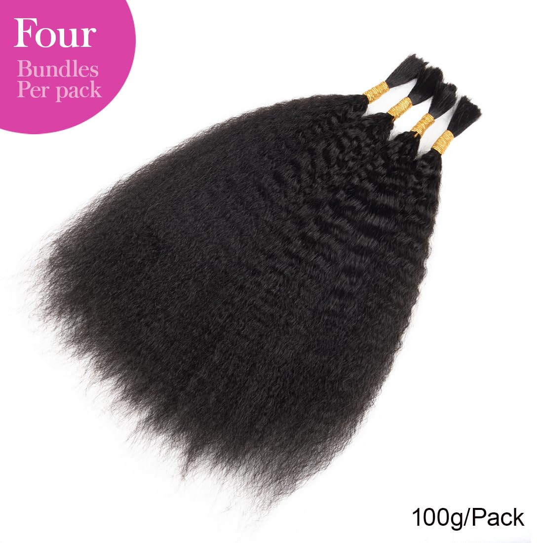 Kinky Straight Human Braiding Hair No Weft 100g (1Pack-4PCS) Yaki Straight Bulk Human Hair For Bohe Braids Micro Braiding Hair F