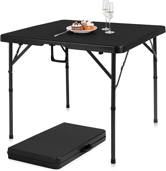 pollilar 34" Folding Card Table Square Foldable Table Plastic Portable with Detachable Legs, Dual Height Adjustable, Heav...