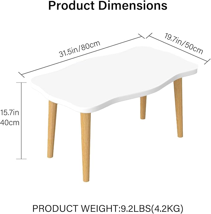 Funecy Cookie Coffee Table Low Table with 4 Solid Wood Sturdy Legs, Floor Table Desk for Sitting on The Floor, Storage and Living Room Furniture (White)