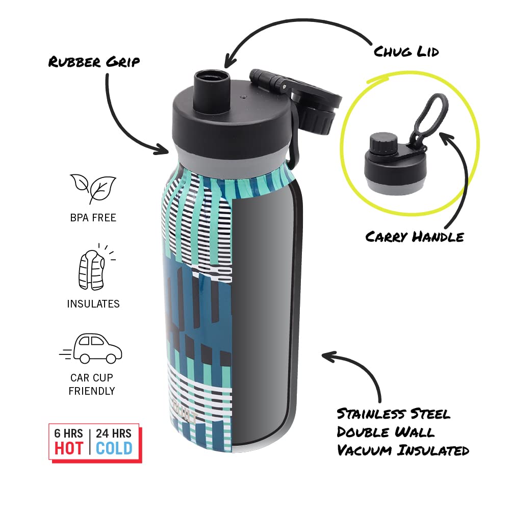 BUILT Wide Mouth Cascade Double Wall Vacuum Insulated Stainless Steel Bottle with Chug Lid, Off the Grid Blue, 32 Ounces