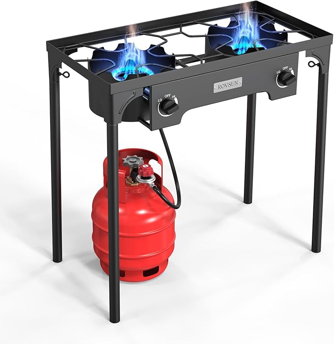ROVSUN 2 Burner Outdoor Propane Gas Stove 150,000 BTU High Pressure Stand Cooker for Backyard Cooking Camping Home Brewing...