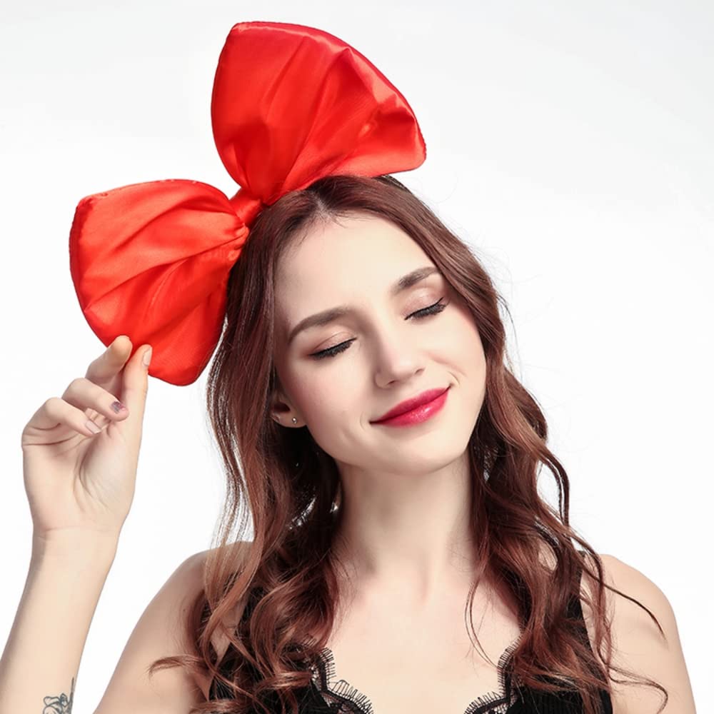 Bubbmi Christmas Red Huge Satin Hair Bow Headband, Oversized Birthday Party Festival Hairband Costume Headwear for Women Girls (