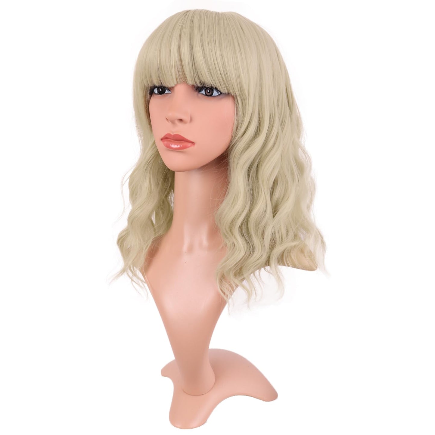 MapofBeauty 14 Inch/35 cm Short Wavy Curly Women Fresh Bright Synthetic Ordinary Flat Bangs Bob Wig (Blonde)