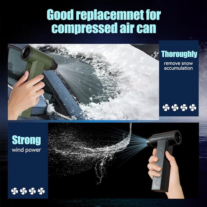 Compressed Air Duster 480000RPM Electric Air Duster Variable Speed 580G 4 Gear Adjustable Rechargeable Cordless Jet Dry Blower Turbo Fan Dryer Cleaning Air Blower Mini Car Vacuum Cleaner Carbon Black