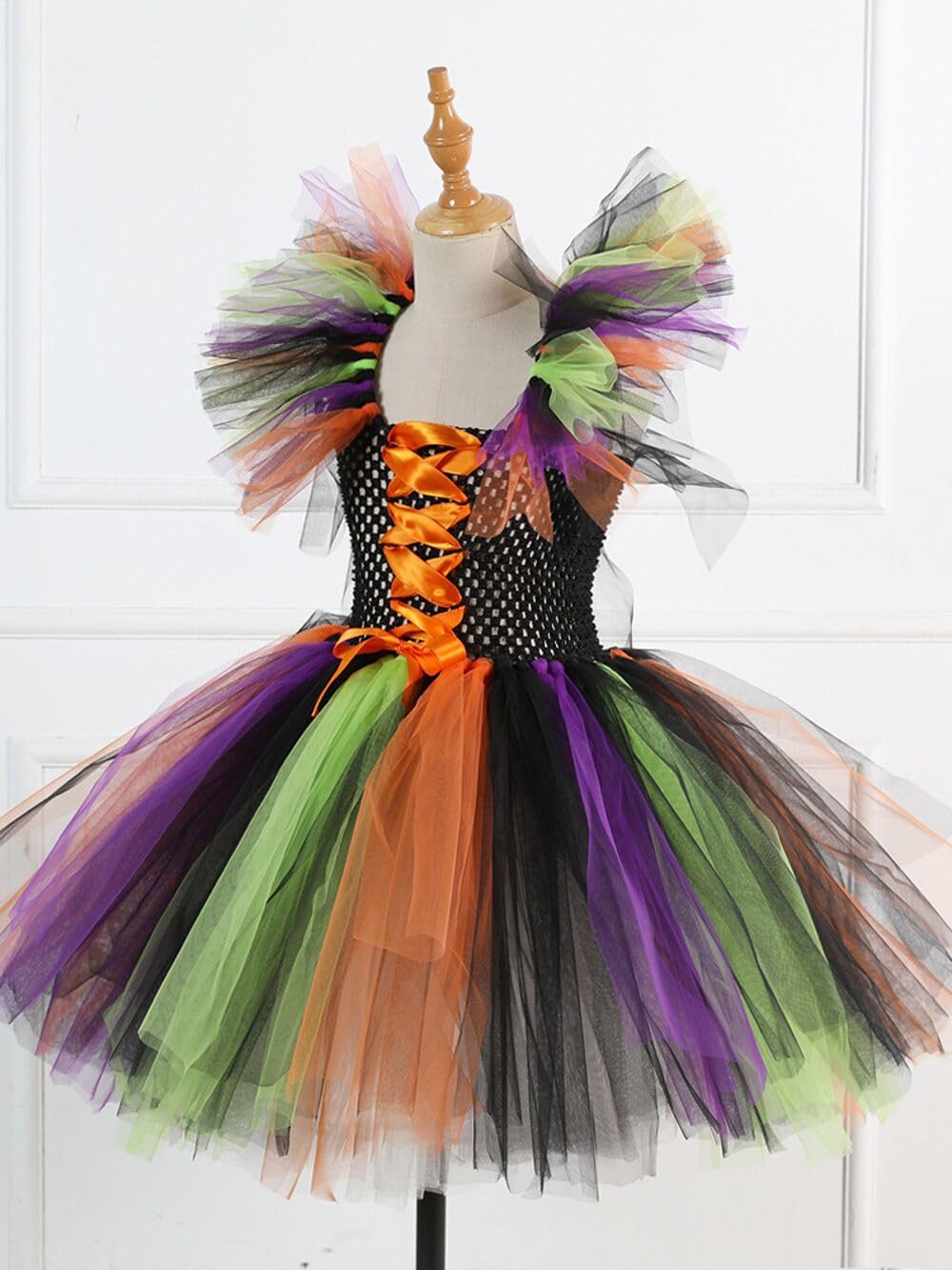 MOLFROA Handmade Girls Tutu Dress for Halloween with Witch Broom and Witch Hat Dress Up Dresses Set (Orange,4-5Y)