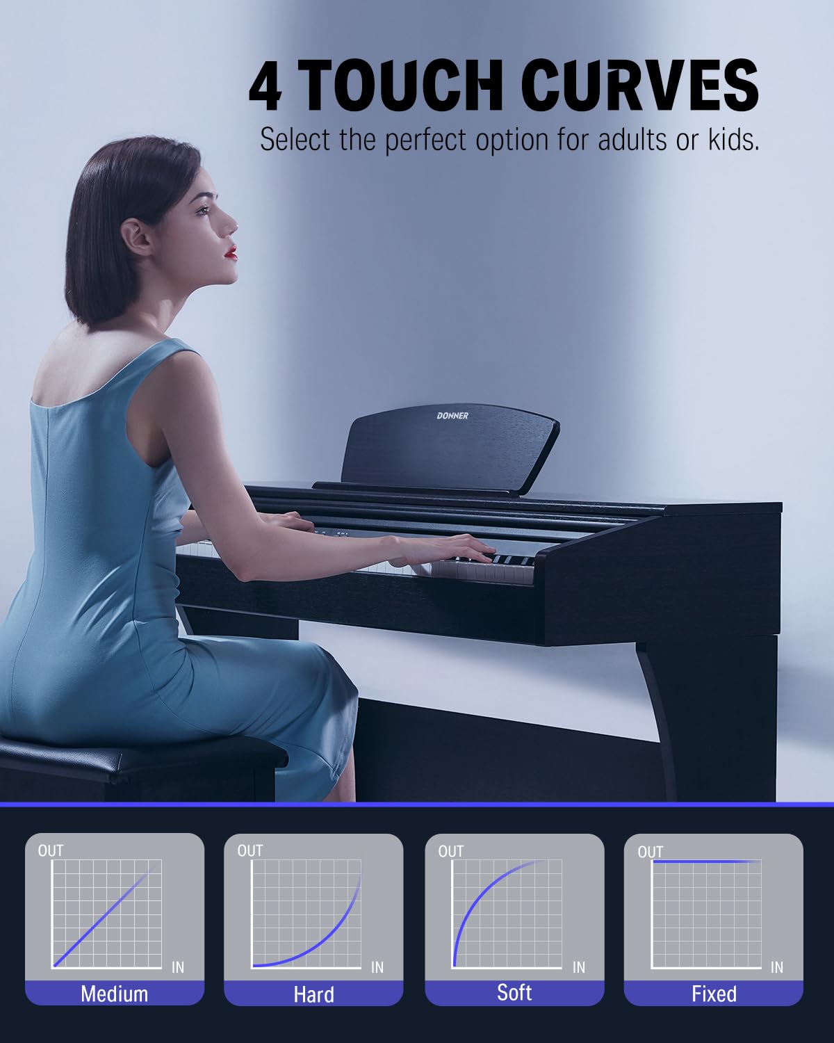 Donner DDP-300 Digital Piano with 88 Graded Hammer Action Weighted Keys, Record, Bluetooth, 10 Voices, 4 Reverb, Speakers, Professional Full Fize Key Keyboard Electric Dark Rose