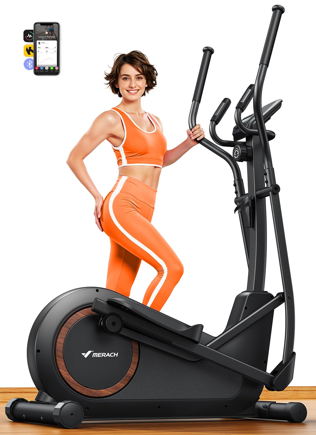 MERACH Elliptical Exercise Machine Trainer for Home with 16.5IN Stride, Hyper-Quiet Magnetic Driving System with 16 Resistance Levels, Multi-Function Display, Heart Rate Monitor Exercise Equipment