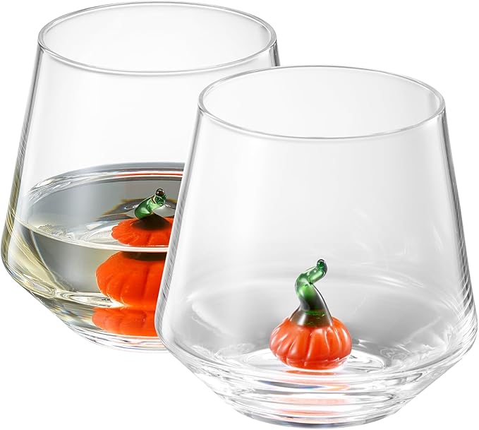 2 Pack Pumpkin Wine Glasses in Orange & Red Jack O Lantern Stemless Cups Parties Restaurants Bars & Home Fall Table Decora...