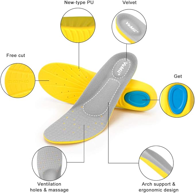 VoMii Unisex Shoe Insoles for Men and Women, Memory Foam, High Arch Support, Plantar Fasciitis Relief, Shock Absorption, 100% Risk Free Purchase