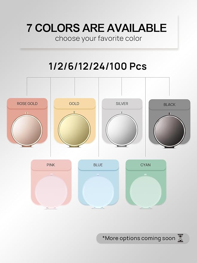 Compact Mirror Bulk, Pack of 12 Double-Sided 1X/2X Magnifying Metal Makeup Mirrors(Round, Silver)