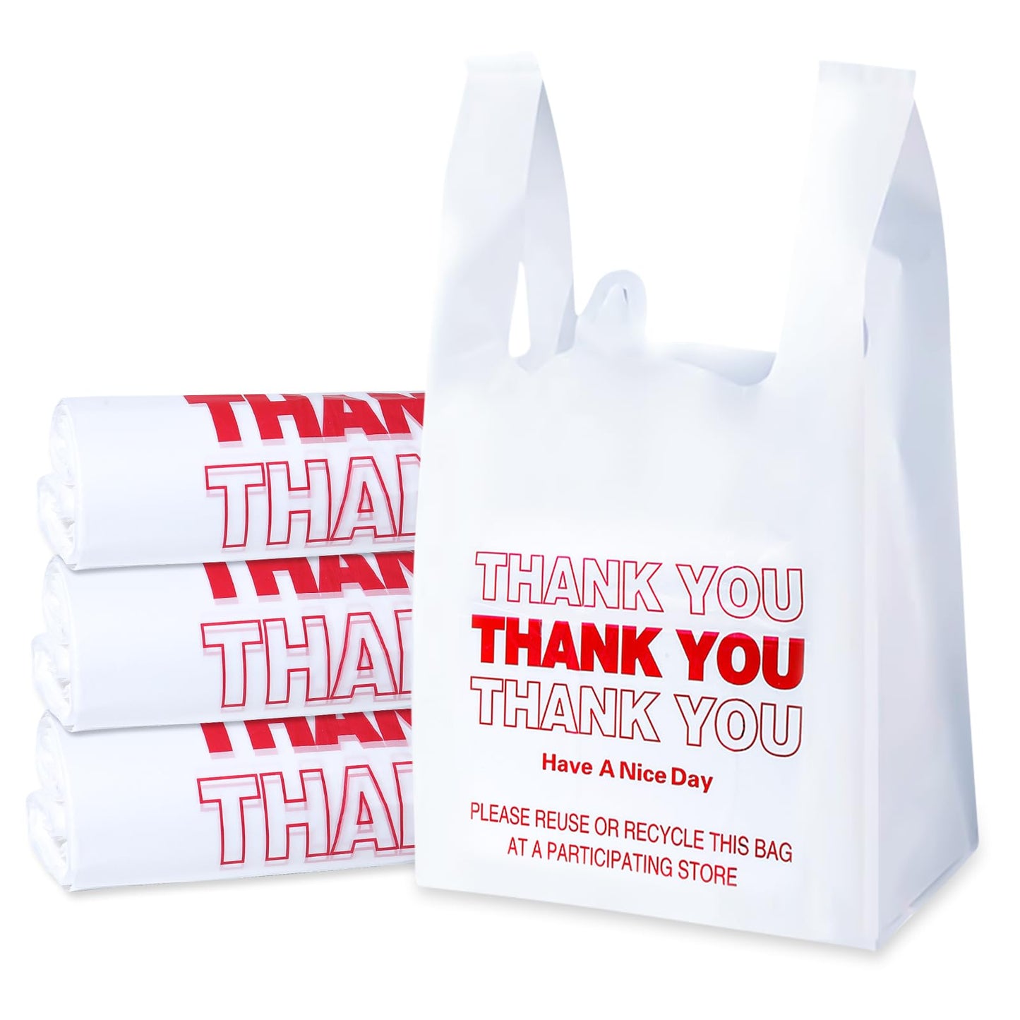 SheerDelight Plastic Bags, 300 Count Thank You Bags, Plastic Bags With Handles For Shopping, Grocery, Plastic Bag For Small Business (11"x 6"x 21"), Recyclable T Shirt Bags, White Plastic Bag