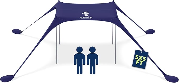 Sun Ninja Beach Tent Sun Shelter UPF50+ - Easy Pop Up Beach Canopy - Outdoor Shade for Camping Trips, Fishing, Backyard Fu...
