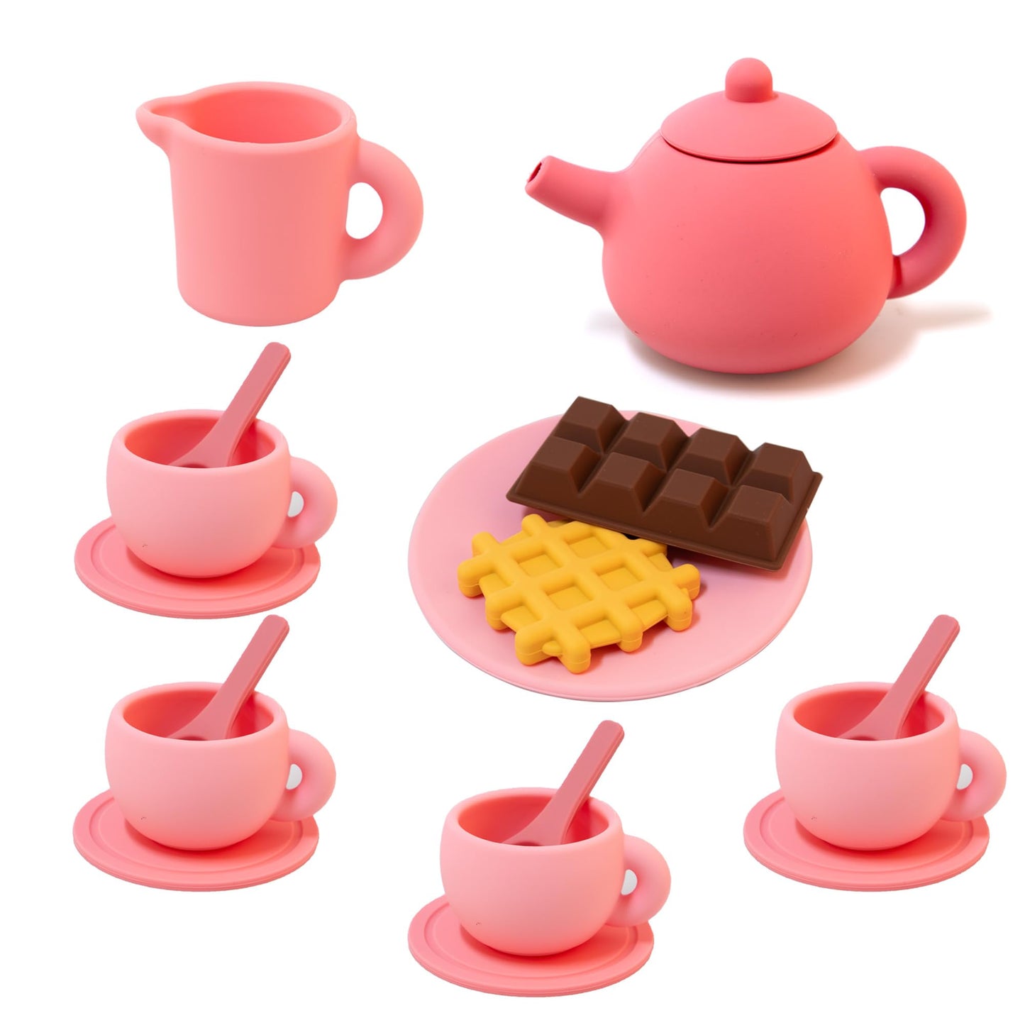Silicone Tea Set for Toddlers,Play Tea Party Set,A Cute Pink Outfit Suitable for Toddler Girl