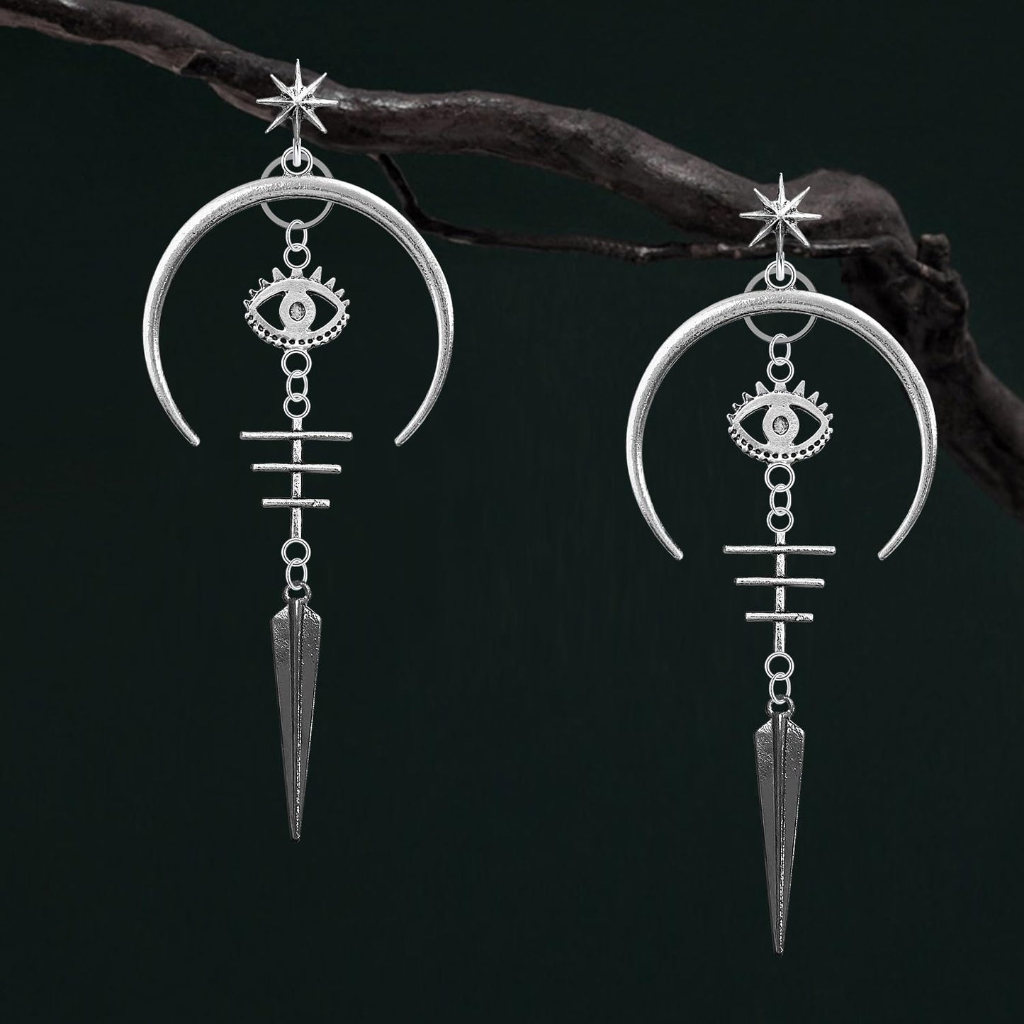 Hanavigar Gothic Viking Vintage Sliver Crescent Moon Evil Eyes Star Fishbone Lightweight Dangle Drop Earrings Punk Tribal Stud Earrings For Women Jewelry Gift (Stud Earrings)