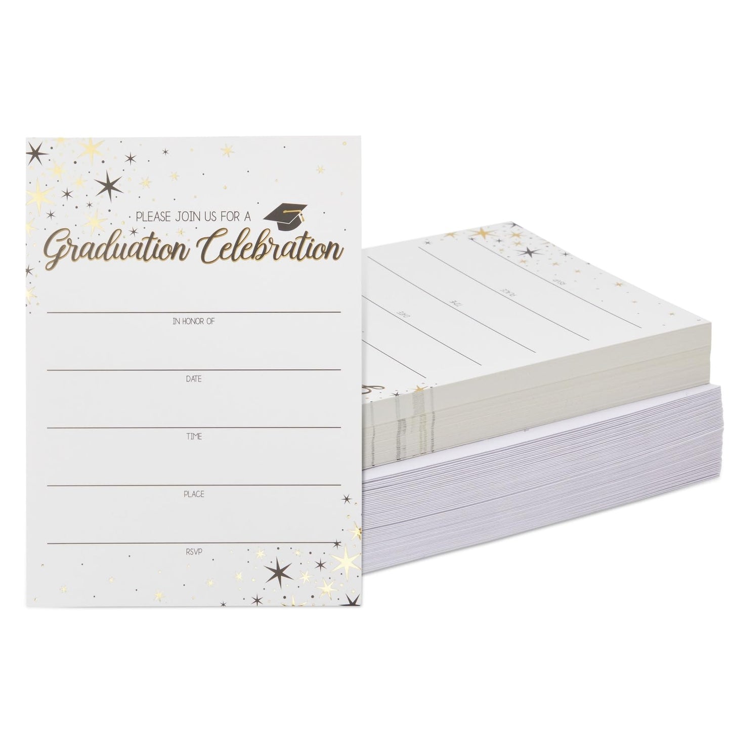 Best Nest Wellness 60 Pack 5x7 Graduation Party Invitations with Envelopes, Blank Grad Ceremony Invites Cards for Class Celebration Supplies, White - Graduation Card - Invitation with Envelope