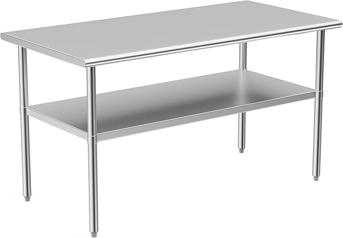 Atronor Stainless Steel Table for Prep & Work, 30x60 Inches, NSF Metal Commercial Heavy Duty Table with Adjustable Under Shelf and Foot for Restaurant, Home and Hotel