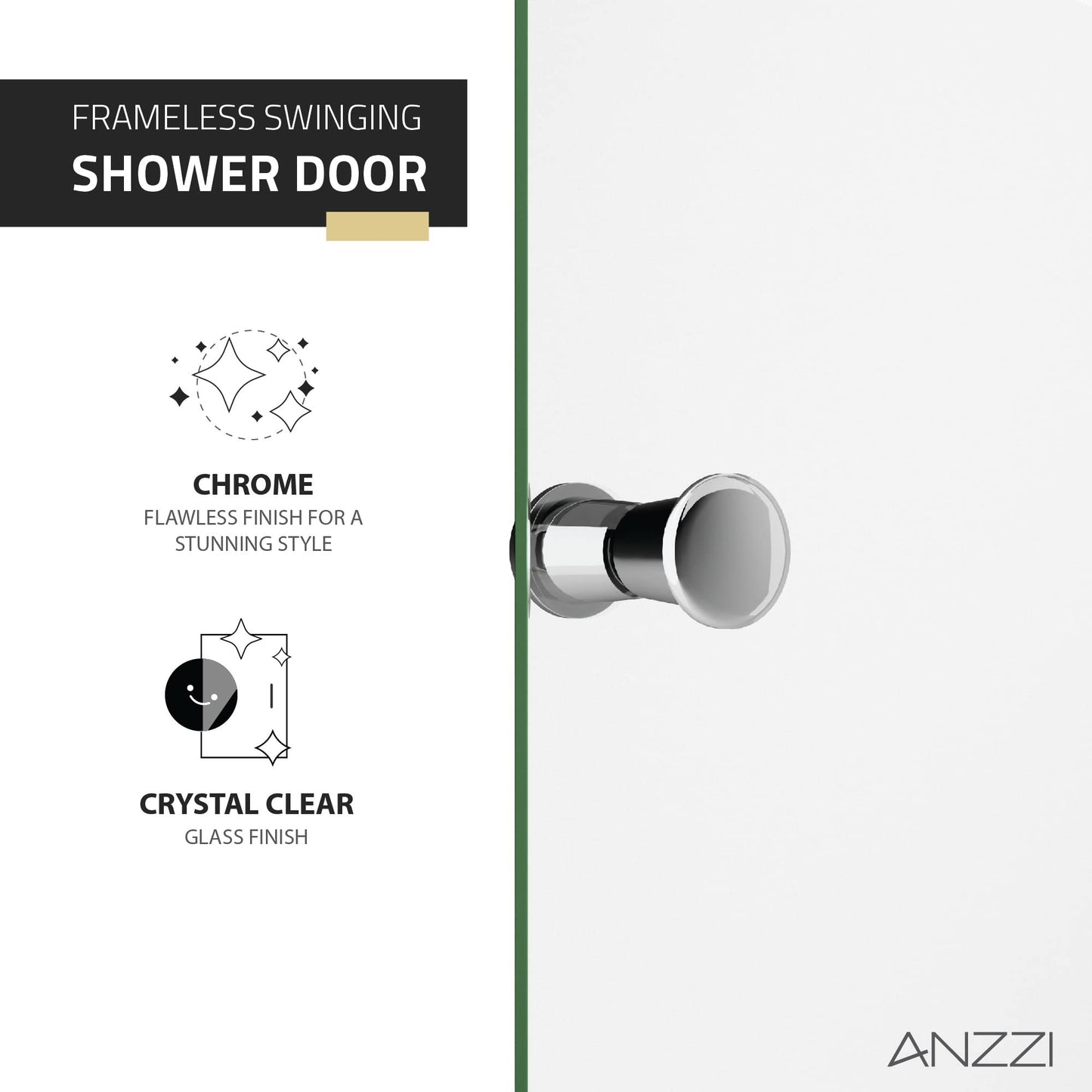 ANZZI 72-in. x 33.5-in. Frameless Swinging Shower Door, Resistance Free Hinges for Smooth Opening and Closing, Reversible Installation, Clear Tempered Glass in Chrome Finish (SD-AZ14-01CH)