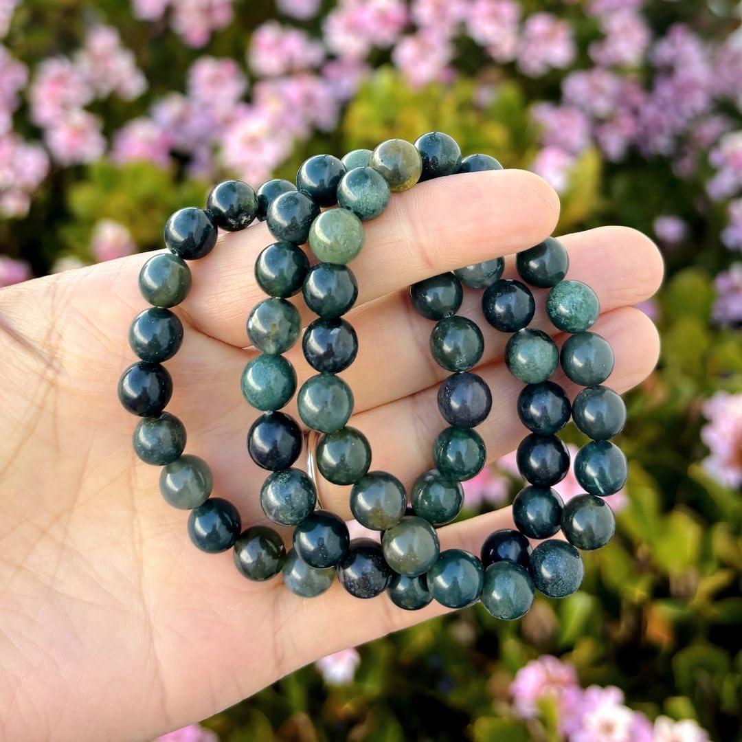 Adabele Real Natural Moss Agate Gemstone Beaded Bracelet 8 inch Stretch Chakra Healing Crystal Stone Jewelry Women Mom Gift (Uni