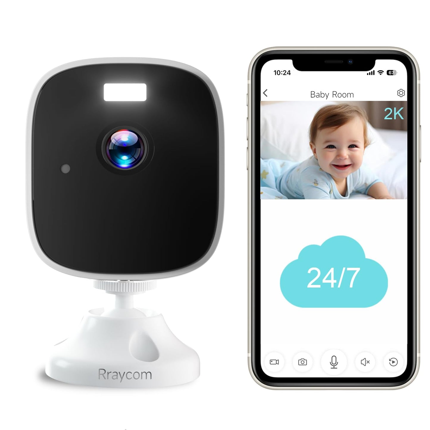 Rraycom 2K Security Cameras For Home Security,4Mp Wifi Indoor Camera With Color Night Vision, Ai Motion Detection, Two-Way Audio