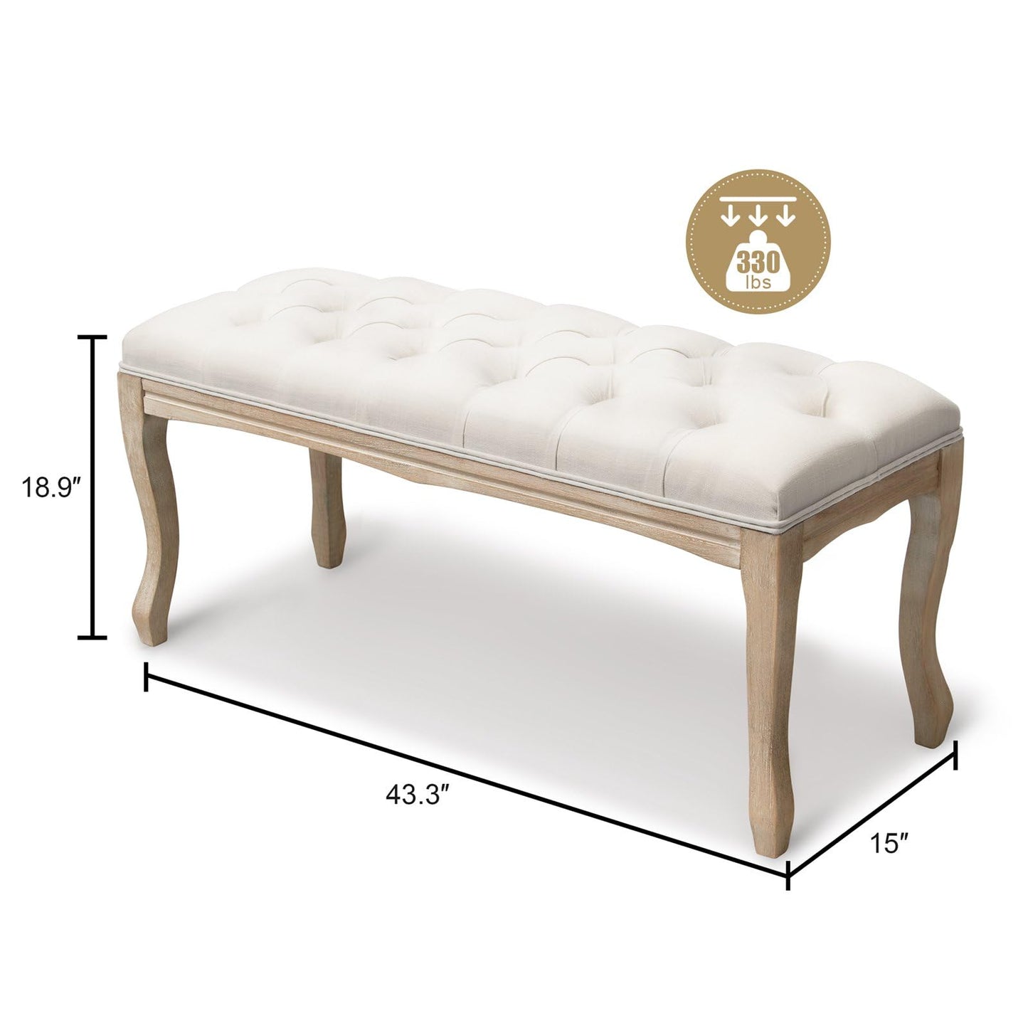 Crestlive Products Upholstered Tufted Bench, Wood Bed Ottoman Middle Century Modern Rectangular Footrest for Bedroom Entryway Channel (Beige)