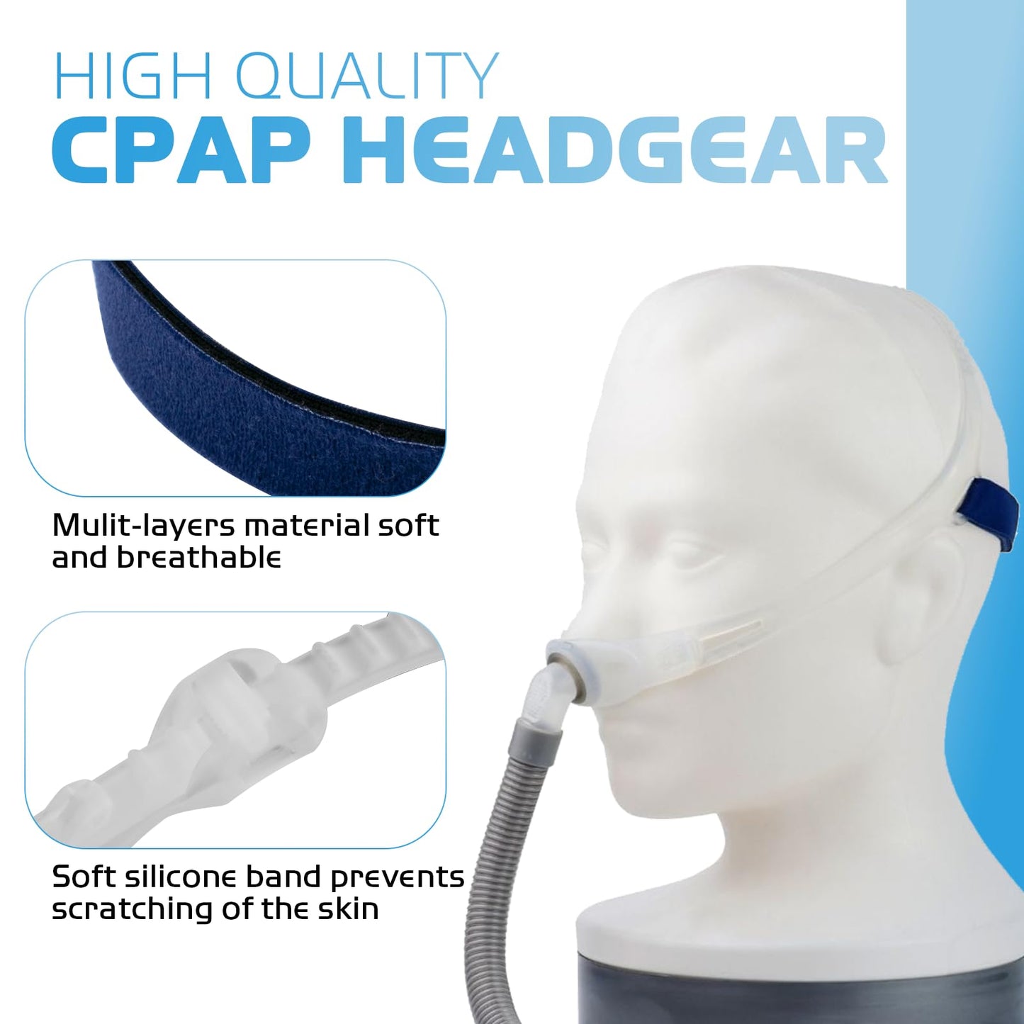 2 Pack CPAP Headgear with Silicone Frame Compatible with ResMed Swift FX Nasal Pillow Mask, CPAP Head Strap kit Including Adjustable Silicone Frame & Elastic Back Headgear & 2 Soft Strap Wraps