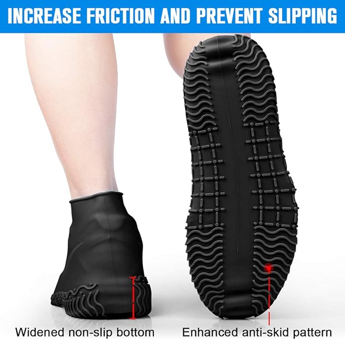 Silicone Waterproof Shoe Covers, Upgrade Reusable Overshoes with Zipper, Resistant Rain Boots Non-Slip Washable Protection for Women, Men (M (Women 5-7, Men 5-6), Black)