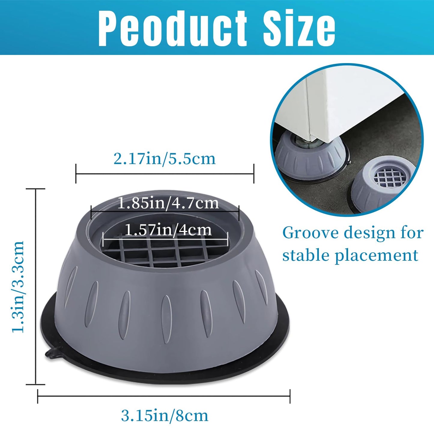 Anti Vibration Pads for Washing Machine,4 Pcs Reduce Noise Rubber Feet Pads for All Kinds of Furniture,Grey