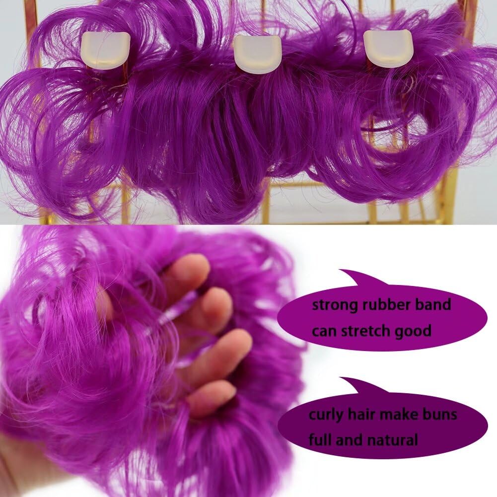 iLUU Women 's Thick Hair Bun 2PCS Purple Curly Wavy Updo Hair Bun Extensions Synthetic Heat Resistent Natural Fiber Messy Hairpi