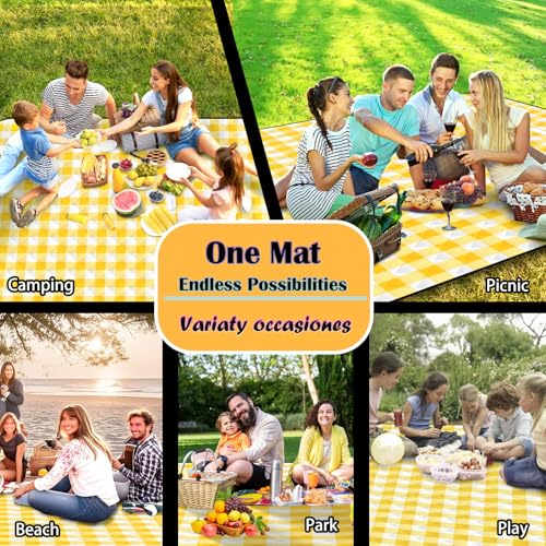 CUNCUI Picnic Outdoor Blankets, Extra Large 79x79in Beach Blanket, Thick 3-Layers Camping Waterproof Mat for Camp Hiking P...