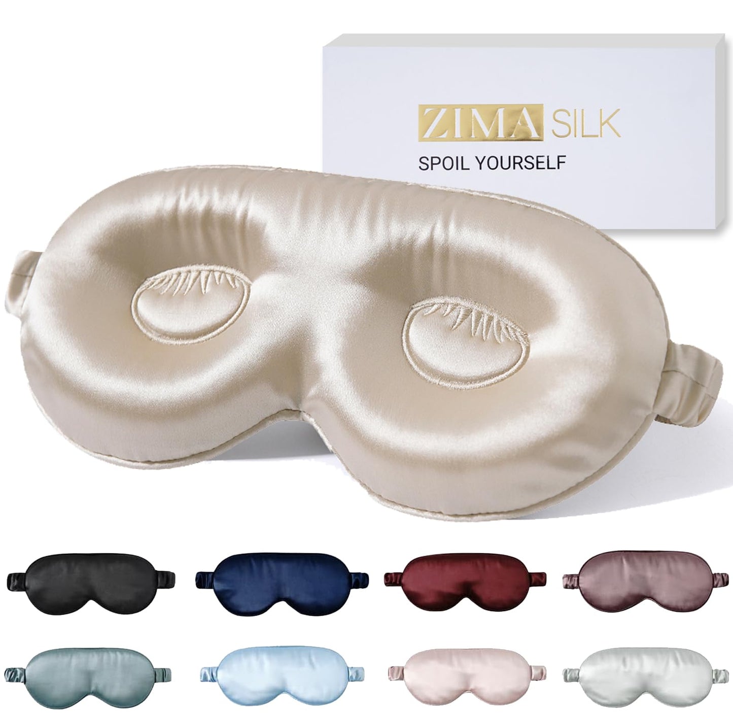 ZIMASILK Adjustable 22 Momme 100% Pure Mulberry Silk Sleep Mask, 3D Contoured Cup Eye Mask for Sleeping, Super Soft Breathable Blindfold, Perfect Blocks Light for Sleeping. (Beige)