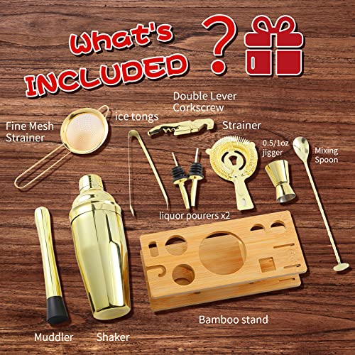 OBALY Bartender Kit 11-Piece Cocktail Shaker-Muddler for Cocktails 25oz Boston Shaker-Bar Accessories with Stylish Bamboo ...