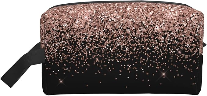 Aruzdey Black Rose Gold Blush Pink Glitter Glam Travel Toiletry Bag Toiletry Bag For Women Men Hanging Cosmetic Bag Travel...