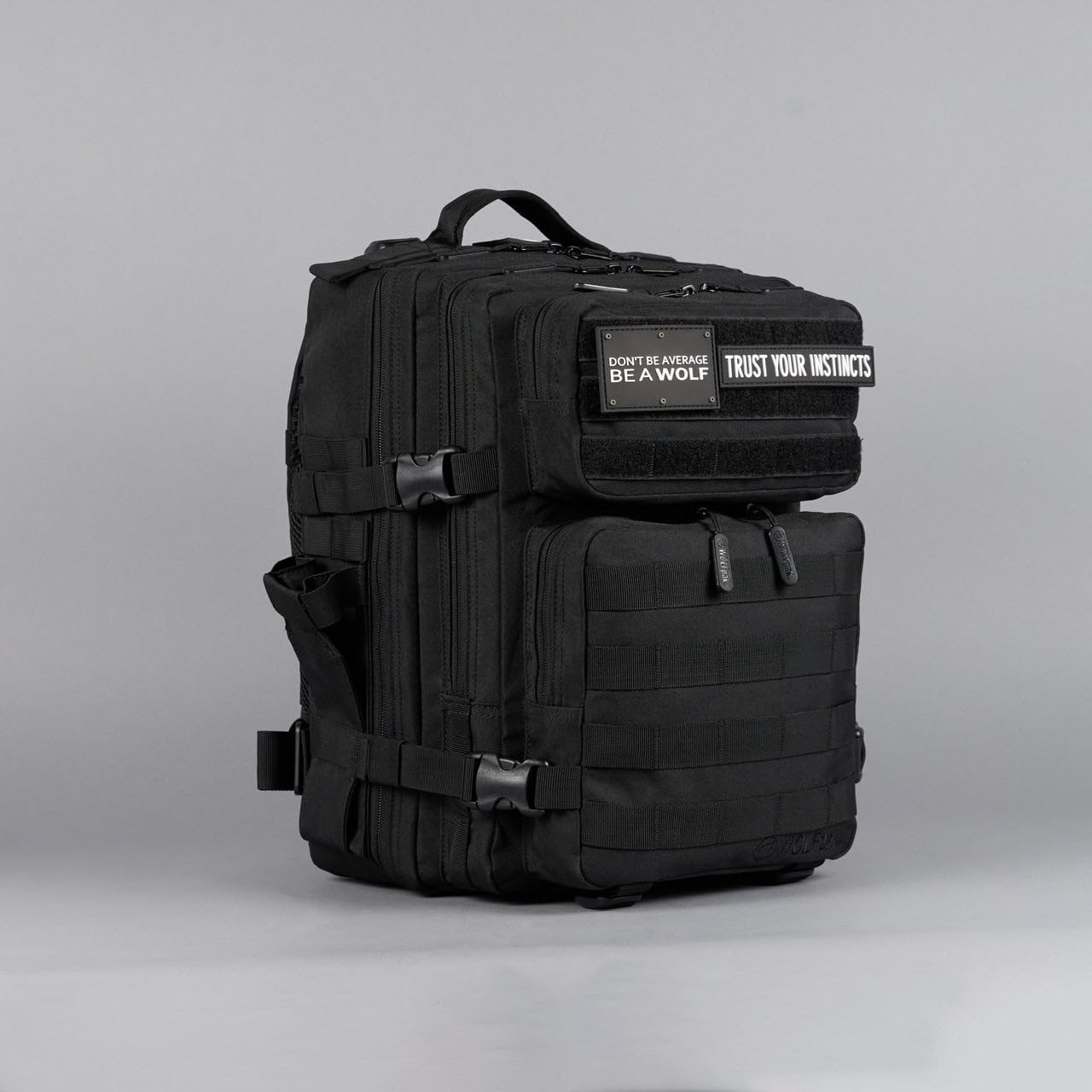 WOLFpak 25L Tactical Gym Backpack (Alpha Black) Durable 1000D Waterproof Oxford Material with MOLLE Webbing, Laptop Pocket & Dual Cup Holders