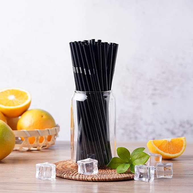 500 Pcs Black Disposable Plastic Flexible Straws.(0.23'' diameter and 7.7" long)