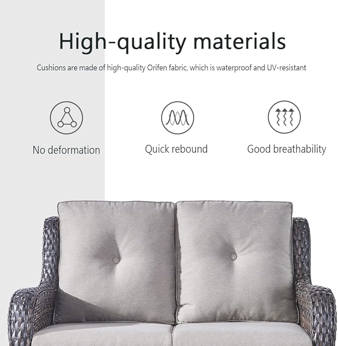 Belord 5 Piece Outdoor Patio Furniture Set - Wicker Furniture Patio Conversation Set, Outdoor Swivel Rocker Chairs with Loveseat Sofa and 2 Ottomans for Small Space, Gray Cushion