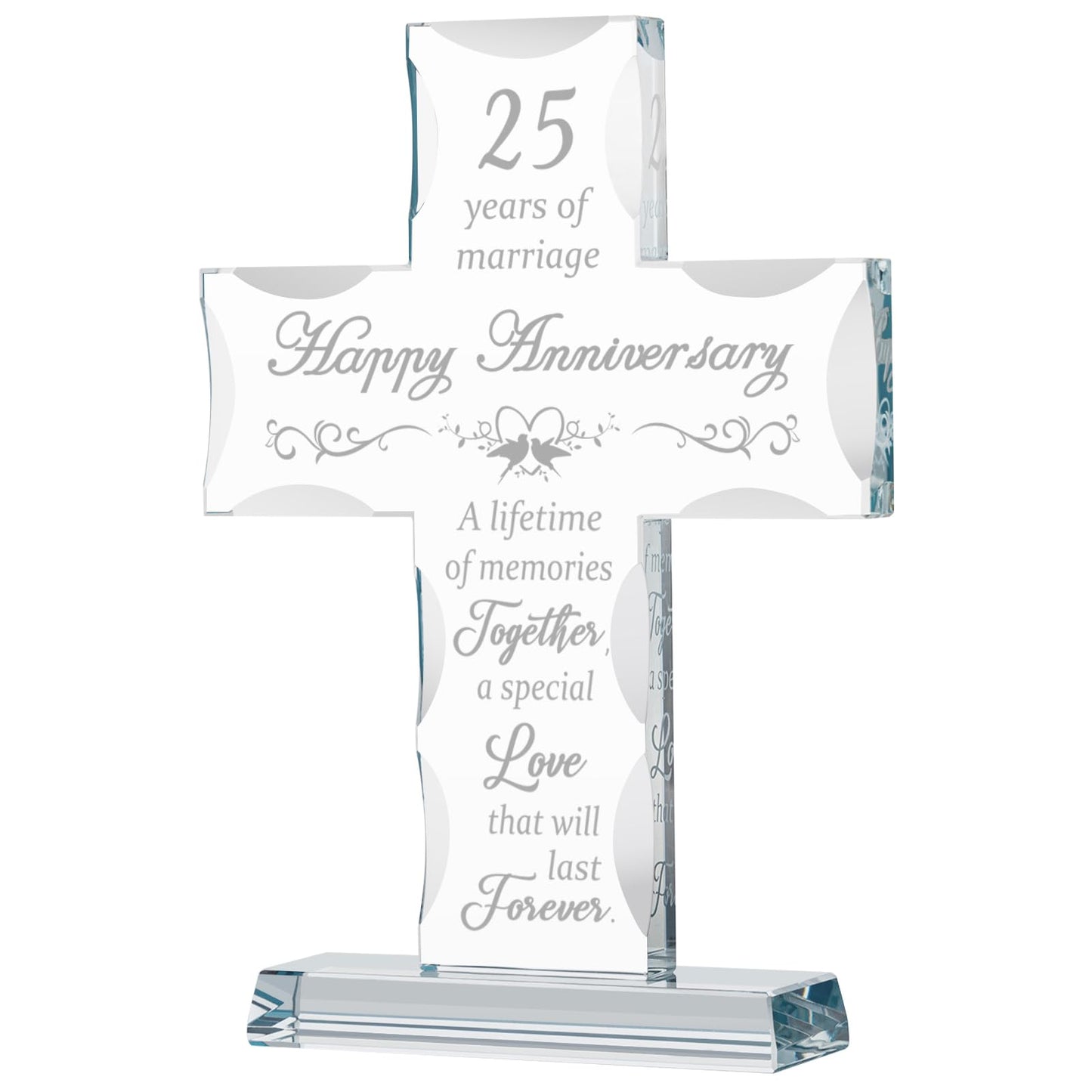 GIRVEM 25th Wedding Anniversary Glass Cross Gifts for Couple, Wedding Anniversary Keepsake for Him Her, Laser Engraved Glass Standing Cross Decoration