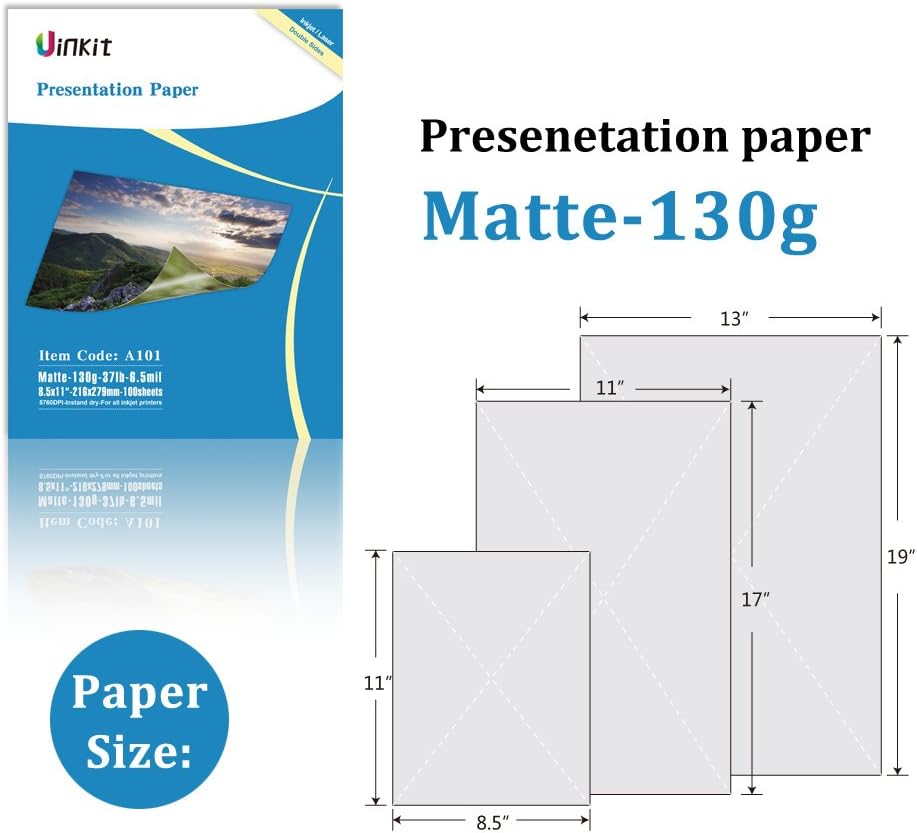 Uinkit Brochure Paper Glossy Double Sided 8.5x11 Inkjet 37lb 140gsm Dye ink Thin Photo Picture Flyer Calendar Magazine CD Cover letter (100, 11x17-matte)