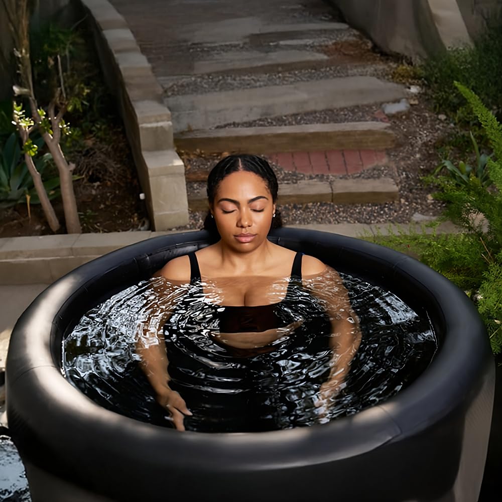 MiHIGH Cold Plunge Tub for Athletes – Freestanding Ice Bath for Recovery, Portable Insulated Double-Walled PVC Ice Barrel with Lid, 92 Gallons, Inflatable Plunge Pool for Indoor Outdoor Use, Black