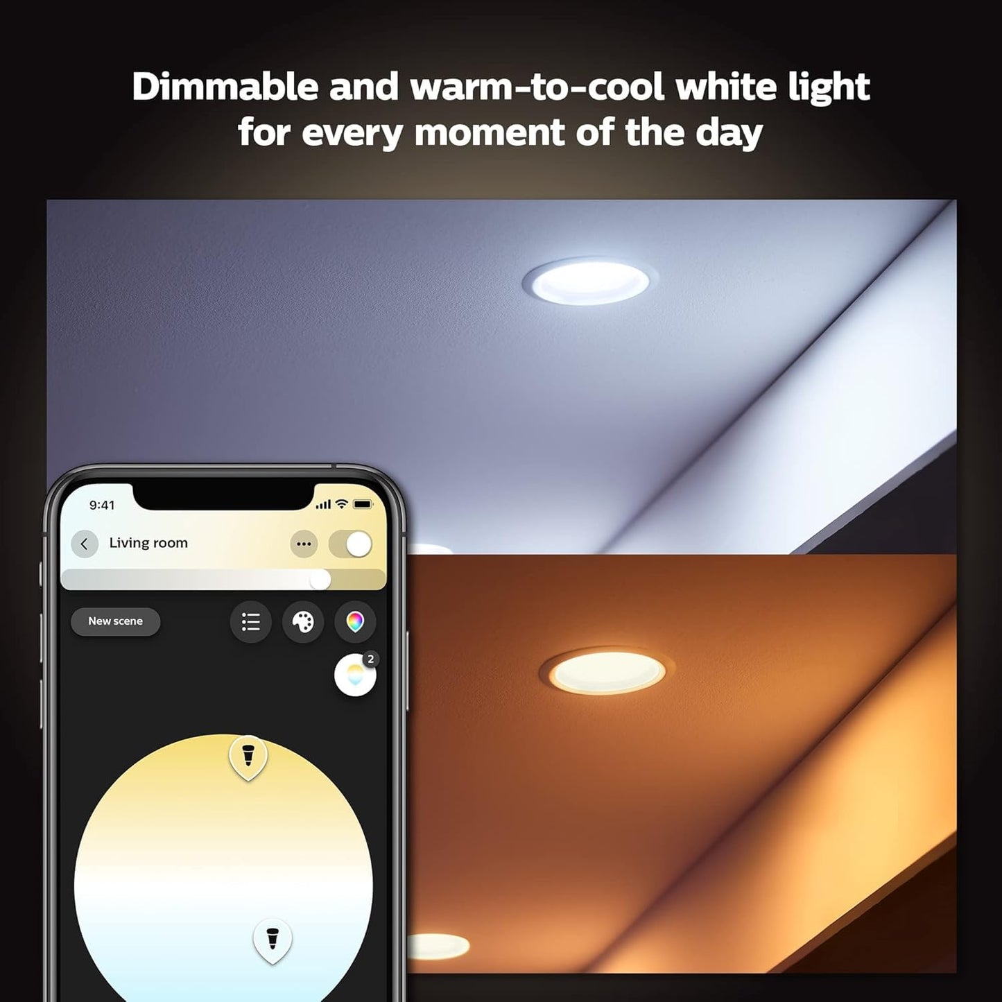 Philips Hue Smart 4 Inch LED Downlights, Warm-to-Cool White Recessed Lighting, 6 Pack, 850LM, Control with Hue App, Compatible with Alexa, Google Assistant, and HomeKit