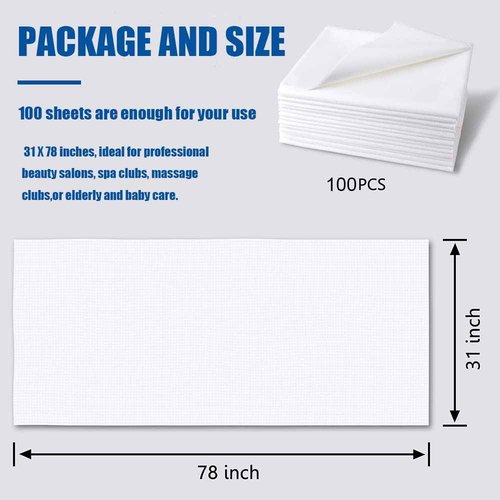 Disposable Bed Sheets 100 Pcs Waterproof Bed Cover for SPA Tattoo Massage Table Hotels Non Woven Fabric 31" x 78"White