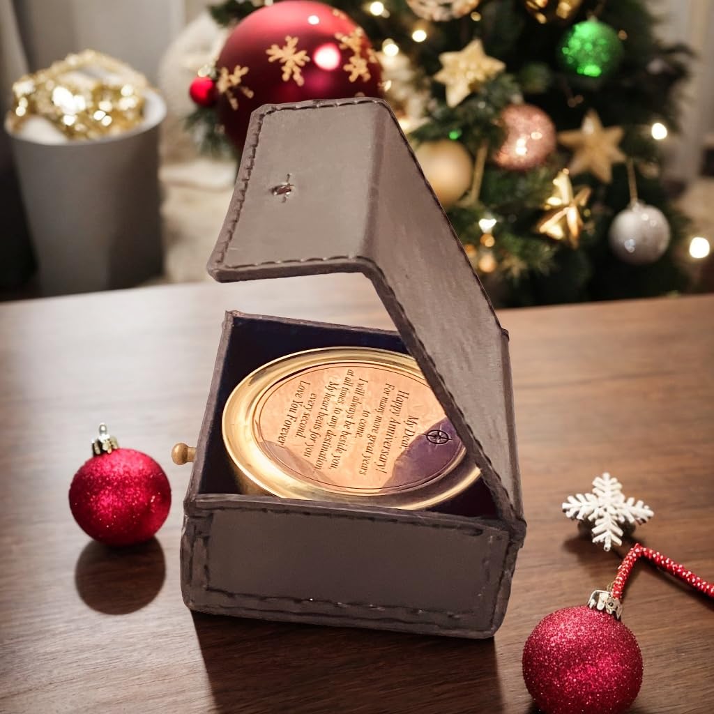 Anniversary Sundial Gift for Him or Her Sundial Clock Compass - Unique Gift for Husband or Wife, Men 1st Wedding Anniversary 50th 40th 25th 20th Year Celebration (Anniversary Sundial Leather Case)