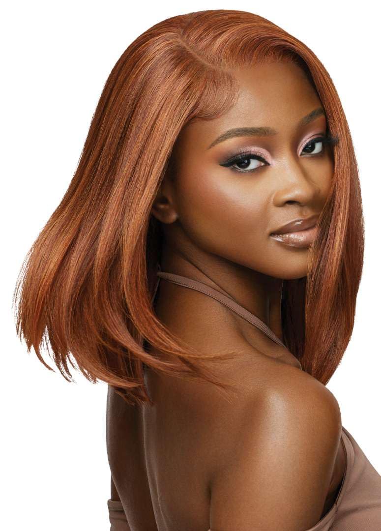 Outre - 5X5 Lace Closure Wig - Human Hair Blend - Natural Yaki 14 (DRFF2/HONEY GINGER BROWN)