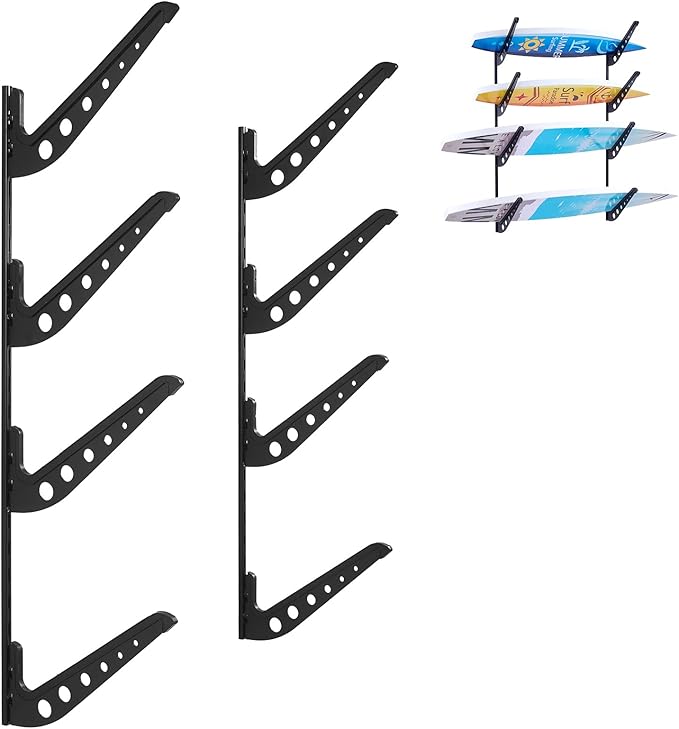 VEVOR Surfboard Wall Mount, 4 Tiers Horizontal Surfboard Rack for Storage and Display, Adjustable Height Metal Board Stand...