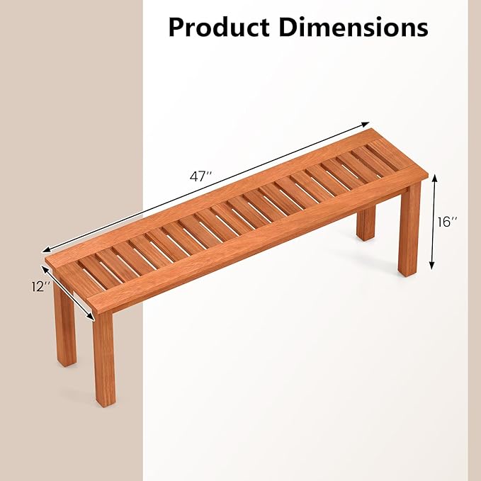 Tangkula 47 Inch Patio Wood Bench, 2-Person Backless Bench w/Slatted Seat, Indoor Outdoor Dining Bench for Backyard, Poolside, Entryway, Porch