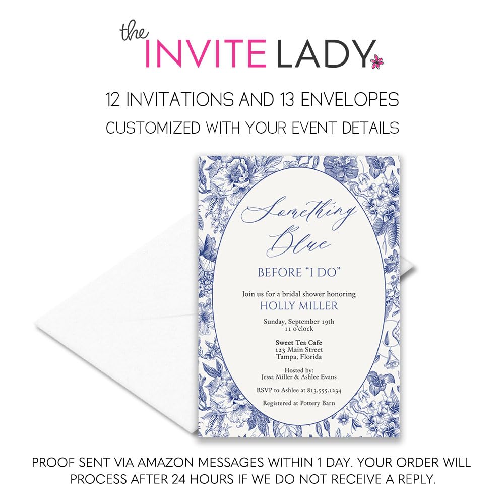 Something Blue Before I Do Bridal Shower Invitations Customized Invites 5x7 With Envelopes (12 count)